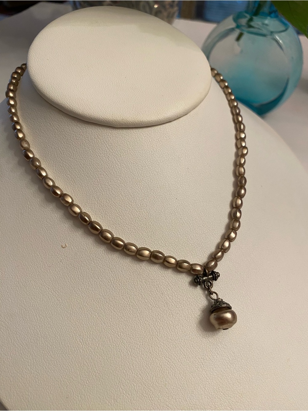 Classic Faux Pearl Bead Necklace with Pendant